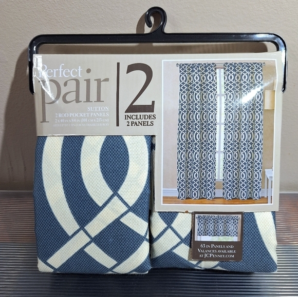 2 Rod Pocket Panels Trellis Style Sutton Ink Curtain Perfect Pair 40" X 84" - Picture 3 of 12